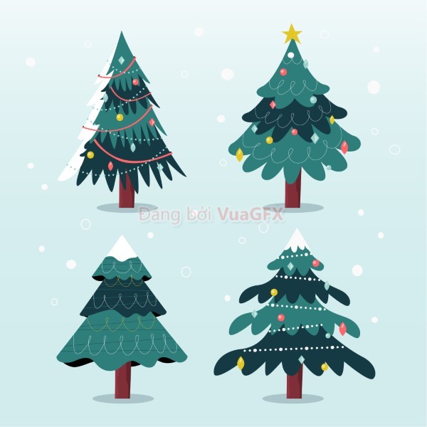 Cây Thông Noel Dưới Mưa Tuyết Vector 1 - Free.Vector6.Com