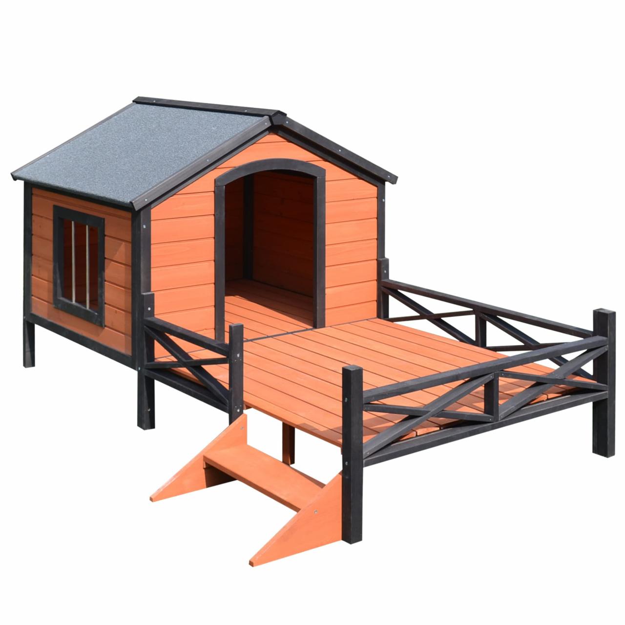 Amazon.Com : Pawhut Large Dog House With Porch For Expansive Size, Xl  Wooden Elevated Dog Shelter, 67