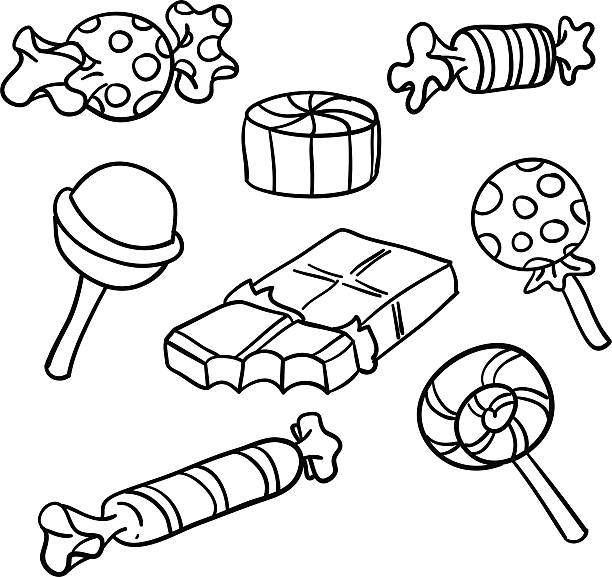 Candies Collection In Black And White Stock Illustration - Download Image  Now - Chocolate, Doodle, Candy - Istock