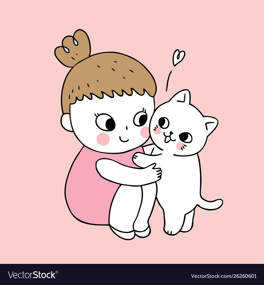 Cartoon Cute Girl And Cat Royalty Free Vector Image