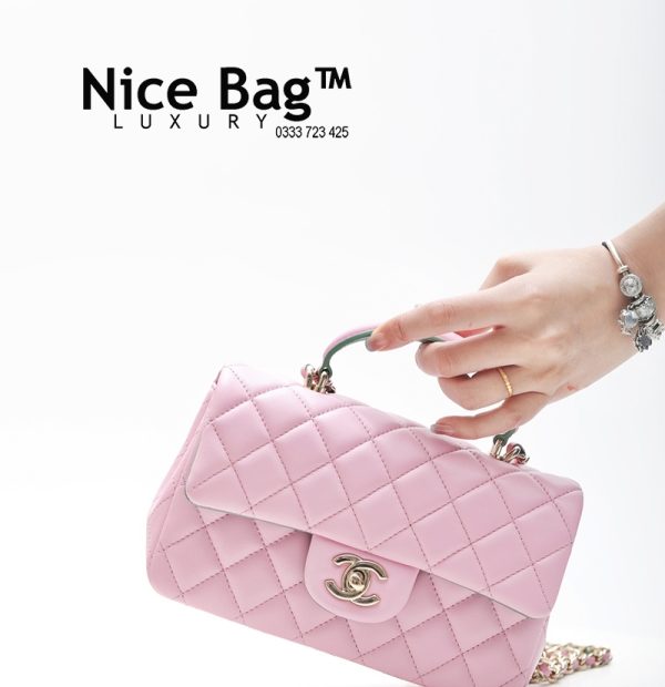 Chanel Mini Flap Bag With Top Handle Lambskin Pink - Nice Bag™