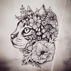 Floral Cat Tattoo Design | Cat Tattoo Designs, Cat Tattoo, Bull Tattoos