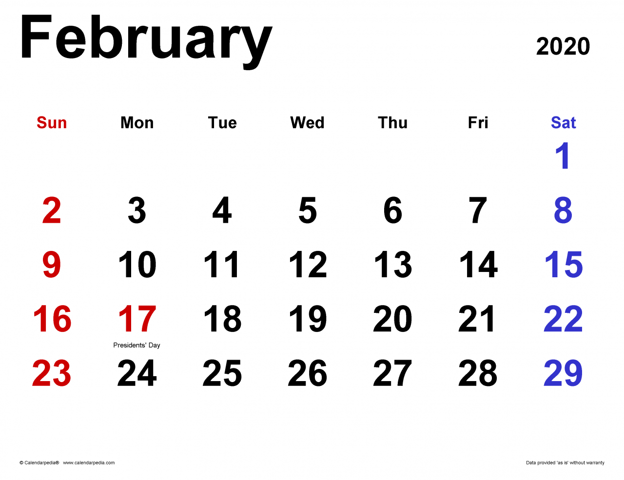 February 2020 Calendar | Templates For Word, Excel And Pdf