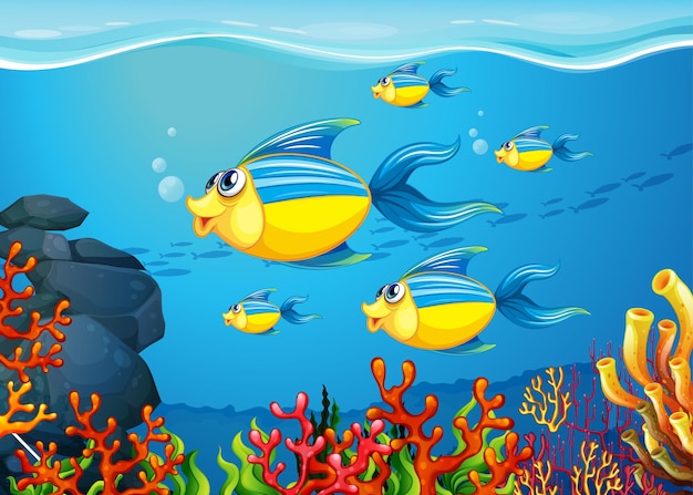 Free Vector | Many Exotic Fishes Cartoon Character In The Underwater  Background