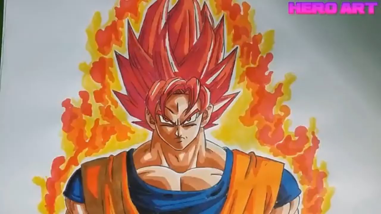 Cách Vẽ Tranh Goku Super Saiyan God-How To Draw-Hero Art - Youtube